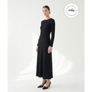 Floret Studios Textured Long Sleeve Grunge Goth Maxi Dress Black Women M‎